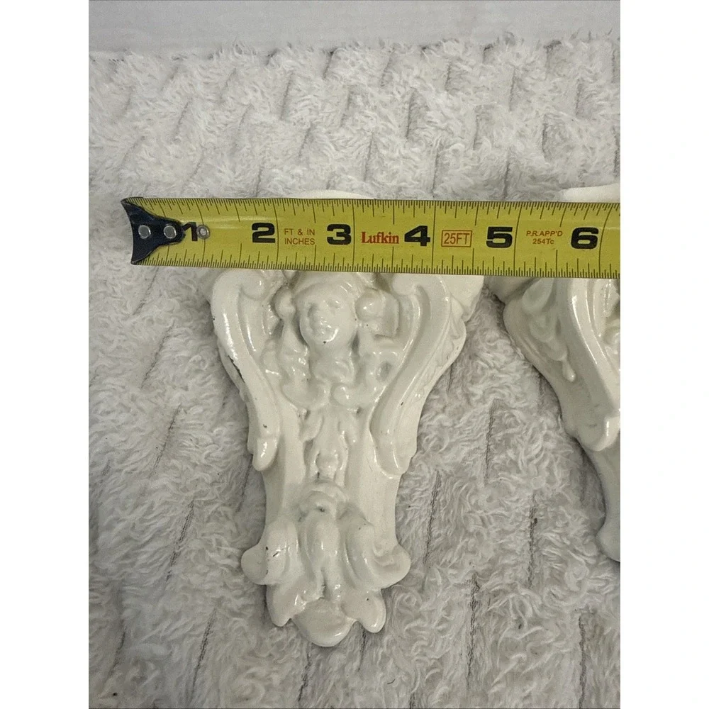 Vintage Cherub Wall Sconces Shelf Plaster Distressed Pair Rococo Baroque 2